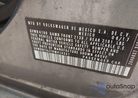 2017 Volkswagen Jetta 1.4T Se from USA, damaged, VIN 3VWDB7AJ7HM414331